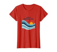 What a Wonderful Wave: Retro Ocean Sunset T-Shirt, Women, Red, XXL