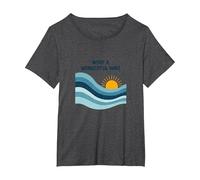 What a Wonderful Wave: Retro Ocean Sunset T-Shirt, Women's Plus, Dark Heather Grey, 1X