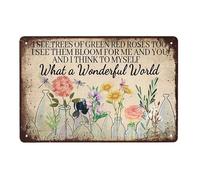 What a Wonderful World, Flowers Home Decor sign, 12"x8" Dragonfly Decor, Flowers Decor, Retro Tin Sign Vase Flowers Poster Plaque Entryway Decor Gallery Wall Decor