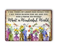 What A Wonderful World Tin Sign Metal Garden Signs For Outside Vintage Flower Market Wall Art Kitchen Metal Tin Sign Flowers I See Trees Of Green Red Roses Too Sign Flower Sign Wall Decor 8x12 Inch