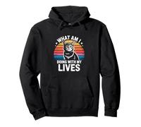 What Am I Doing With My Lives Cat Retro Sunset Funny Cat Pullover Hoodie