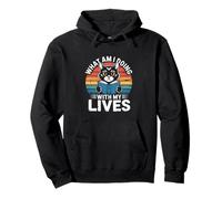What Am I Doing With My Lives Cat Retro Sunset Humor Pullover Hoodie