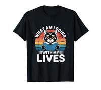 What Am I Doing with My Lives Cat Retro Sunset Humor T-Shirt