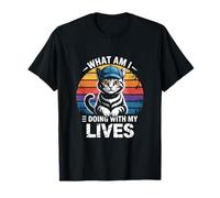 What Am I Doing with My Lives Cat Vintage Retro Sunset T-Shirt