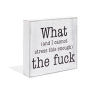 What and I cannot stress this enough the F - Wooden Sign | Funny Living Room, Home, Office, Desk, Shelf, Cubicle Decor | White elephant gifts for adults(Men, women, Coworkers)