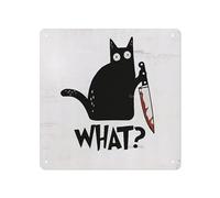 What Black Cat with Knife Plaque Halloween Black Cat Plaque Sign Decor for Home Living Room Decorations Metal Wall Decor 8 * 8 in Tin Sign
