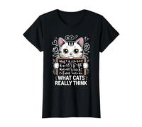 What Cats Really Think Funny Chalkboard Science Design Value Graphic T-Shirt, Women, Black, XS