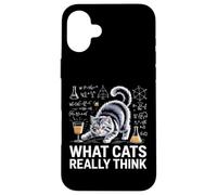What Cats Really Think Funny Science Cat Knock Over Drink Case for iPhone 16 Plus