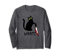 What? Funny Black Murderous Cat Knife Kitten Cat Lover Gift Long Sleeve T-Shirt