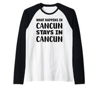 What Happens In Cancun Stays In Cancun Vacation Funny Travel Raglan Baseball Tee