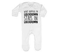 What Happens in Lockdown Stays in Lockdown Statement Baby Romper Jumpsuit with feet, 0-3 Months, White