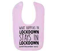 What Happens in Lockdown Stays in Lockdown Statement - Until Due Date Personalised Cotton Baby bib - Pastel Pink