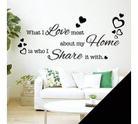 What I Love Most About My Home is who I Share it with - Family Quote Decal Wall Art Sticker [Large] [Black]