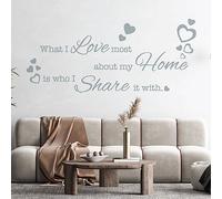 What I Love Most About My Home is who I Share it with - Family Quote Decal Wall Art Sticker [Medium] [Silver]