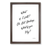 What If I Fall Typography Framed Print | A2 Walnut Framed Wall Art | Ready to Hang | Modern Positive Affirmations Picture | Living Room Bedroom Lounge Office