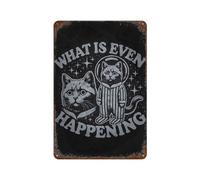 What Is Even Happening - Space Cat Existential Meme Tin Sign Decor Iron Wall Art Decoration for Garden Farmhouse Living Room Outdoor Clubs 11.8"x7.9"