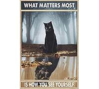 What Matters Most Is How You See Yourself Black Cat Vintage Sign For Home Coffee Wall Decor 12x8 Inch Retro Metal Tin Sign