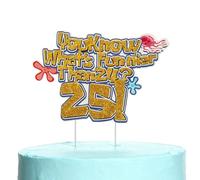 What’s Funnier Than 24? 25! Cake Topper,25th Birthday Cake Decoration, Yellow Sponge Glitter Birthday Party Supplies, 25 Years Later Decor,Cartoon Funny Birthday Cake Topper