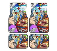 What The Comic Crystal Velvet Car Mat Set Full-Width Printed Polyester Material Universal Non-Slip And Wear-Resistant Car Mat Front And Rear Full Set Black Edging Easy To Clean