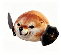 What the dog doing，Soft Plush Dog Doll with Knife and Shield Prop Stuffed Animal Pillow Cuddly Toy (01)