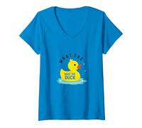 What The Duck Funny Rubber Ducky Bathtime Humor V-Neck T-Shirt, Women, Sapphire, XL