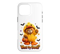 What The Duck Halloween Teddy Bear Wearing Yeallow Duck Case for iPhone 16 Pro Max