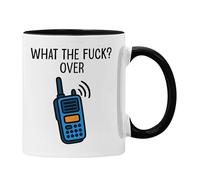 What The F*ck Over, Funny Walkie Talkie Mug or Coaster, Gifts for Work Colleagues, Radio Controllers - Dishwasher Safe 11oz Ceramic Coffee Cup - Designed in UK (Black Mug)