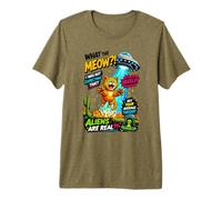 What The Meow Funny Cat UFO Abduction Sci-Fi Alien Premium T-Shirt