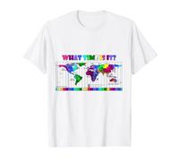 What time is it? World Time Zone Map Value Graphic T-Shirt, Men, White, L