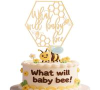 What Will Baby Bee Cake Topper - Acrylic Baby Shower And Gender Reveal Decoration,Birthday And Newborn Celebrations (What Will Baby Bee Gold Cake Topper)