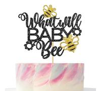 What Will Baby Bee Cake Topper,Black Glitter Bumble Bee Gender Reveal Decorations for Kids Baby Shower Mommy & Daddy to Be Party Supplies