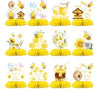 What Will It Bee Gender Reveal Table Centerpieces - 12PCS Yellow Bee Baby Shower Decorations for He or She Party, Honey Bee Gender Neutral Baby Reveal Supplies