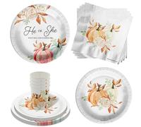 What Will Our Little Pumpkin Be Gender Reveal Party Supplies 64 Piece Tableware Set Includes Large 9" Paper Plates Dessert Plates, Cups and Napkins Kit for 16