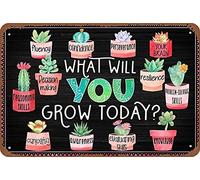 What Will You Grow Today Fluency Confidence Perseverance Your Brain Decision Making Tin Poster Wall Funny People Cave Door Plaque, 8"x12"