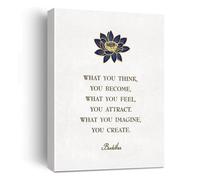 What You Think You Become Buddha Quote Canvas Wall Art Painting , BLue Lotus Flower Buddhism Print Poster for Yoga Studio Therapy Buddha Room, Zen Meditation Gift,Read to Hang Framed 12x15 In