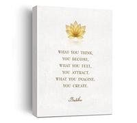 What You Think You Become Buddha Quote Canvas Wall Art Print Painting , Lotus Flower Buddhism Wall Decor for Yoga Studio Therapy Buddha Room, Zen Meditation Gift，Read to Hang Framed 12x15 In