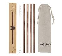 Whatakant Copper Reusable Drinking Straws, Set of 4 with Cleaning Brush & Cotton Bag, 21.5 cm, Kupfer, Blue/Red