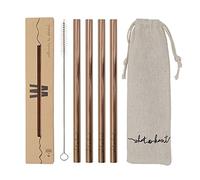 Whatakant Wellenreiter Copper Straws, Set of 4 in Copper, Sustainable Straws with Cotton Bags and Cleaning Brush, Reusable and to Go Drinking Straws, 15.5 cm Length