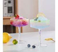 whatAmug 2 Pcs Ribbed Coupe Glasses, 10 oz Vintage Cocktail Coupe Glasses Set, Classic Cocktail Galssware, Bar Drinking Glasses Set Pefect, Wine, Champagne & Gift (Iridescent)