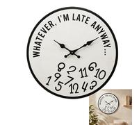 Whatever I'm Late Anyway Wall Clock-12 Inch Funny Sarcastic Wooden Wall Clock,Silent Non Ticking Clock with Scattered Numbers,Modern Humorous Decor for Home Kitchen Office Gift Procrasti (Small 8In)