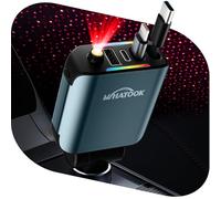 WHATOOK 4 IN 1 Cigarette Lighter USB C Car Charger: [75% Smaller][Starry Sky LED] 66W Car Fast Charger Adapter with Retractable Type-C Cable/USB C/USB A, 12/24V for iPhone/Samsung