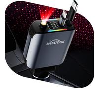 WHATOOK 5-in-1 Retractable Car Charger with Starry Sky LED,66W Mobile Phone Fast Car Charger Cigarette Lighter USB-C/USB-A, 2 Charging Cables for Phone, Samsung Galaxy, Google Pixel, Tablets