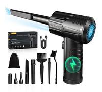 WHATOOK Compressed Air Cleaner for PC - Electric Air Duster, 10000RPM Super High Power Keyboard Cleaner with 3-Gear Speed, Led-Light, Rechargeable Compressed Air Blower for Laptop, Car & Home Cleaning