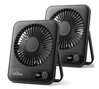 WHATOOK Desk Fan USB 2 Pack: 5000mAh Ultra Quiet 100 Speeds Mini Personal Fans with 24H Long-Lasting Battery, USB-C Fast Charging, Child-Safe Grille for Home Office Bedroom Travel Camping Outdoor