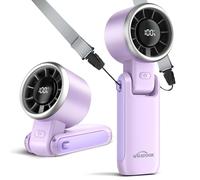 WHATOOK Hand Held Fan Rechargeable Portable：Handheld USB Fans with 5 Speed, 90° Variable Tilt Operated Mini Fan Foldable Desk Desktop Fans with LED Display (Purple-M)
