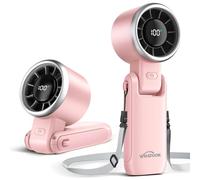 WHATOOK Hand Held Fan Rechargeable Portable:Handheld USB Fans with 5 Speed, 90° Variable Tilt Operated Mini Fan Foldable Desk Desktop Fans with LED Display for Home Office Outdoor Travel Pink