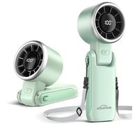 WHATOOK Hand Held Fan Rechargeable Portable：Handheld USB Fans with 5 Speed, 90° Variable Tilt Operated Mini Fan Foldable Desk Desktop Fans with LED Display for Home Office Outdoor Travel, Cyan