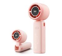 WHATOOK Handheld Fan: 4000mAh Portable Handheld Turbo Fan with 180° Foldable Design, High Speed Mini Fan Up to 12H Runtime, 5 Speeds LED Display Cooling Fan for Travel, Outdoor, Commute - Pink