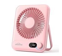 WHATOOK Mini Desk Fan USB: 2000mAh Rechargeable Ultra Quiet 1-100 Speeds Desktop Fans with LED Display, 3-10H Runtime, Child-Safe Grille Cooling Small Portable Table-Fan for Home, Office & Travel