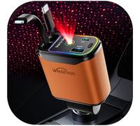 WHATOOK Retractable Car Charger Adapter: 4 in 1 Cigarette Lighter with Starry Sky LED,66W Fast USB C Mobile Phone Automobile Charger, Ford Fiesta Car Accessories Gadgets Gifts for Men Women Christmas